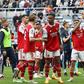 Arsenal celebrate Premier League win over Newcastle United.