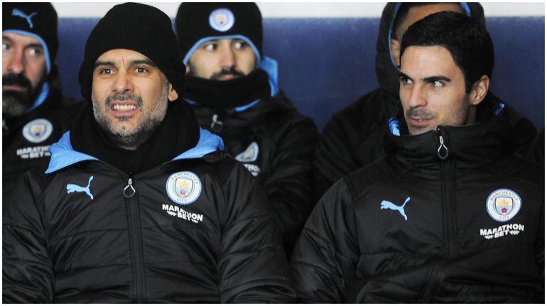 Pep Guardiola and Mikel Arteta during their time together at  Manchester City.