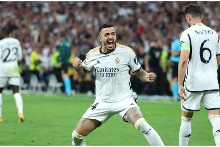 Real Madrid hero Joselu celebrates a dramatic night in Madrid.