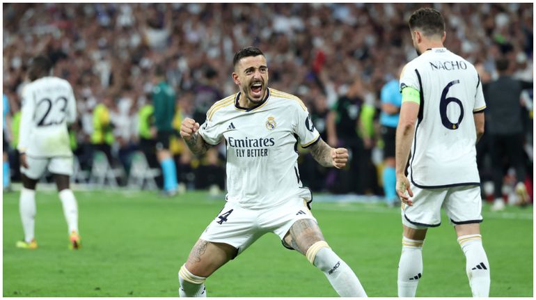 Real Madrid hero Joselu celebrates a dramatic night in Madrid.