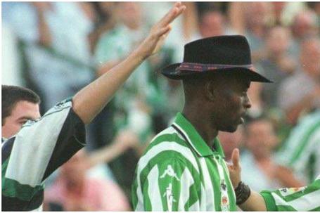 New Super Eagles coach Finidi George during his iconic celebration at LALIGA club Real Betis.