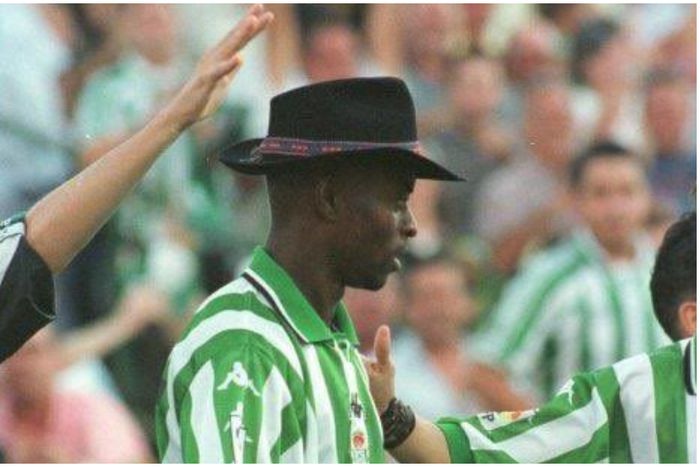 New Super Eagles coach Finidi George during his iconic celebration at LALIGA club Real Betis.