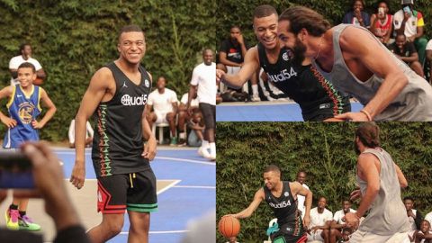 Kylian Mbappe and former NBA star Joakim Noah show off basketball skills in Cameroon