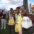 Kenny Bednarek (R) Noah Lyles (C).