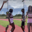 Junelle Bromfield shows rap skills while her boyfriend Noah Lyles gives backup performance during training