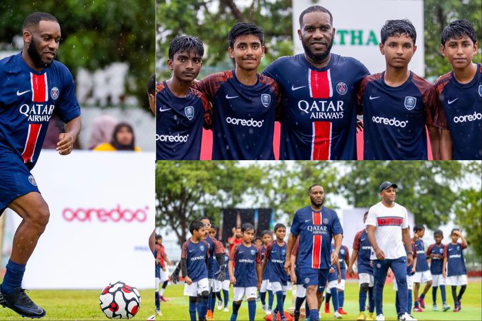 Super Eagles of Nigeria legend Jay-Jay Okocha celebrates PSG in the Maldives.