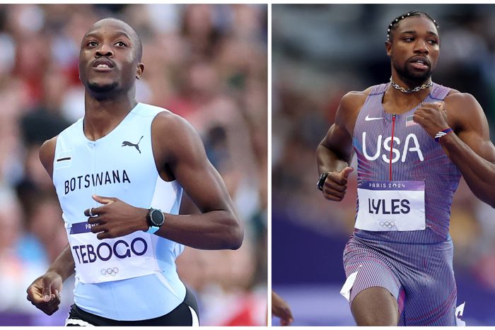 Letsile Tebogo (left) and Olympic champion Noah Lyles (right).