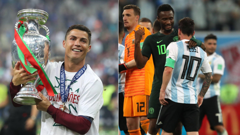 Mikel Obi celebrates winning 'World Cup' trophy with Super Eagles as Nigerian fans mock Ronaldo