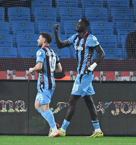 Paul Onuachu celebrates his latest goal for Trabzonspor.