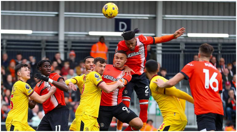 Gabriel Osho in action for Luton Town.