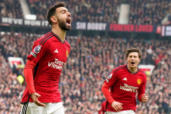 Bruno Fernandes celebrating his record breaking goal || Image credit: Imago