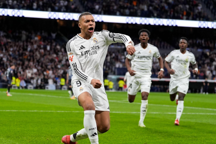 Kylian Mbappe of Real Madrid celebrates a goal during the Spanish League, LaLiga EA Sports, football match played between Real Madrid and Rayo Vallecano at Santiago Bernabeu stadium on March 09, 2025 || Image credit: Imago