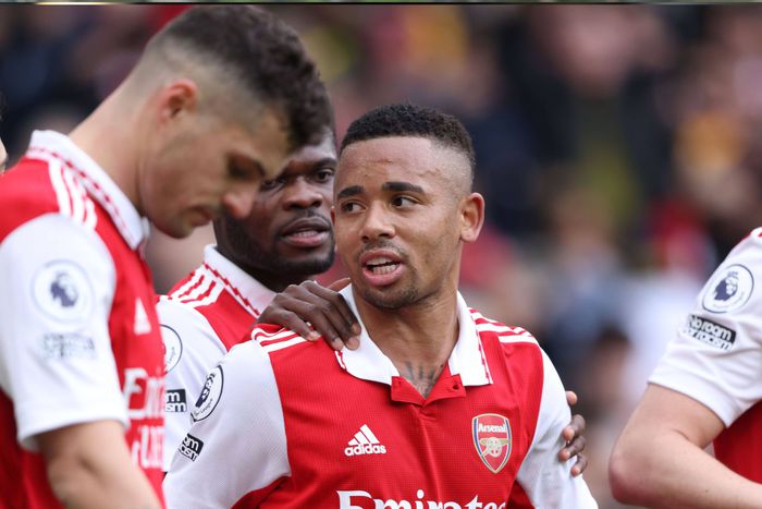Gabriel Jesus of Arsenal celebrating a goal.