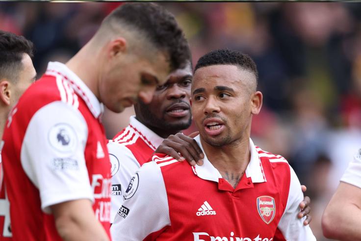 Gabriel Jesus of Arsenal celebrating a goal.