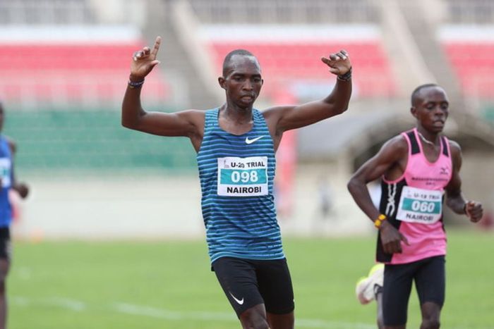 Vincent Kimaiyo after winning the 5000m race at the AK trials for the Africa U18/20 Championships