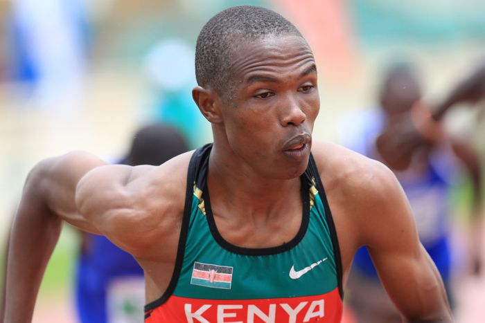 Amos Kipkemoi in action during the AK trials for the Africa Junior Championships