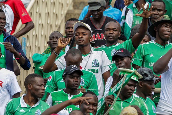Gor Mahia Fans/Supporters during the Caf Confederation of Africa Football Group Stage of confederation Cup qualifiers match between Gor Mahia of Kenya and Otoho d Oyo of Congolese at Nyayo Stadium on December 5, 2021 .