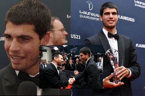 Watch the moment Carlos Alcaraz was star-struck seeing Lionel Messi at Laureus Sports Awards