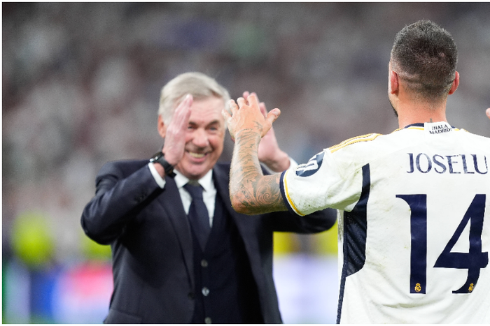 Joselu celebrates with Carlo Ancelotti after guiding Real Madrid into his 6th UEFA Champions League final |Pulsesports.ng