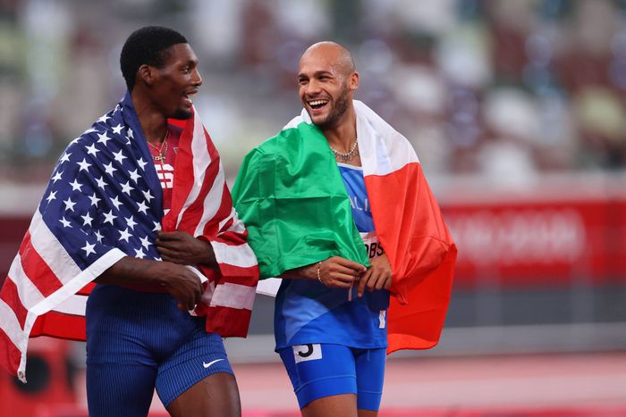 Fred Kerley (L) and Marcel Jacobs (R)