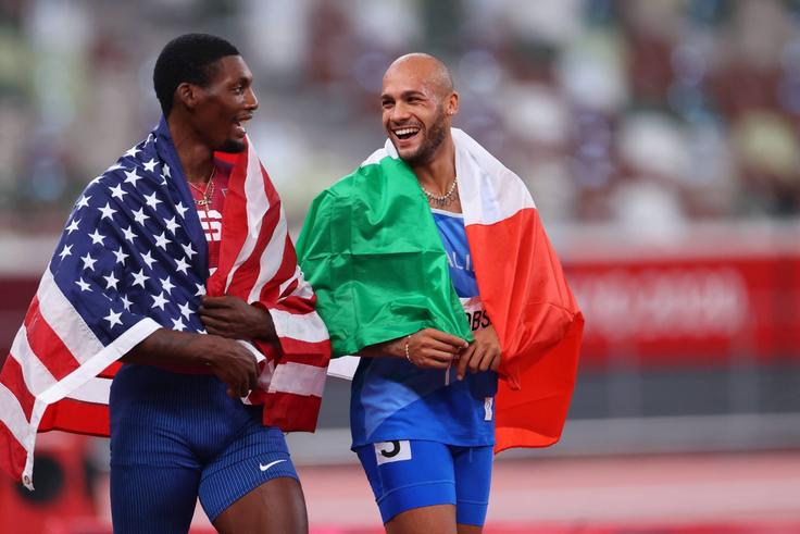 Fred Kerley (L) and Marcel Jacobs (R)