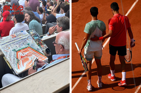 Photo: An amazing artist captured painting during Djokovic and Alcaraz match at Roland Garros