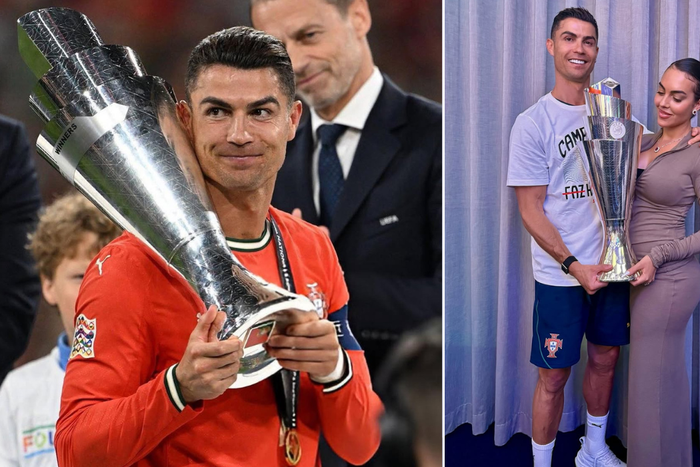 Cristiano Ronaldo dedicates Nations League trophy to his girlfriend of 9 years and soon-to-be wife