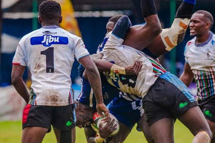 Kenya Harlequin in action against Strathmore Leos at the 2023 Driftwood Sevens.