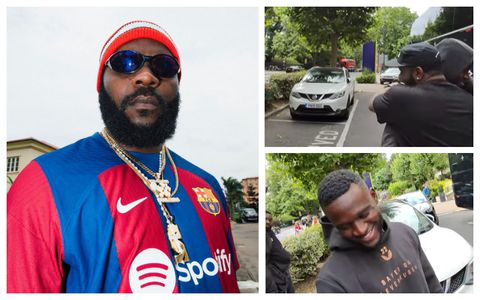 Odumodublvck links up with Super Eagles stars Boniface and Tella during Arsenal clash