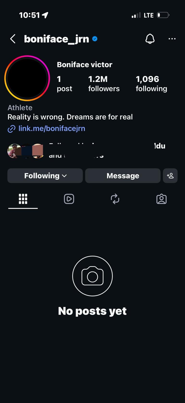 Victor Boniface deleted all posts off his Instagram page