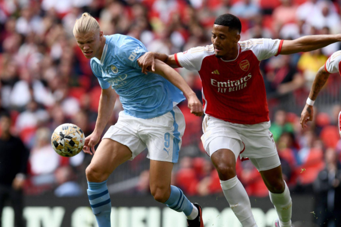 Saliba tackling Haaland in Arsenal vs Manchester City || Image credit: Imago