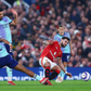 Bruno Fernandes of Manchester United, ManU is surrounded by Arsenal players Manchester United v Arsenal || Image credit: Imago