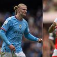 A collage of Manchester City forward Erling Haaland and Arsenal's Bukayo Saka.