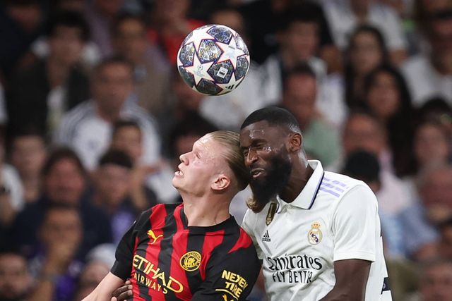 Haaland challenged Rudiger for the ball in the first leg