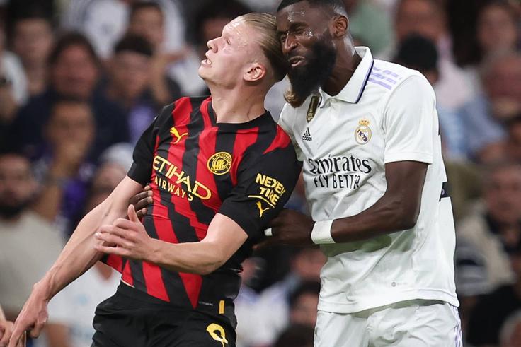Haaland challenged Rudiger for the ball in the first leg