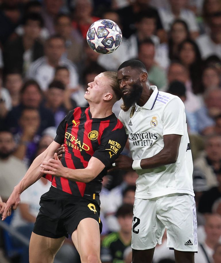 Haaland challenged Rudiger for the ball in the first leg