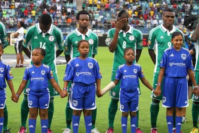 L-R: Efe Ambrose, Godfrey Oboabona, x, Kalilou Traore, Cheick Diabate 2013 Orange AFCON Semi Final: Mali v Nigeria DURBAN, SOUTH AFRICA - FEBRUARY 06, || Image credit: Imago