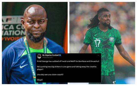 ‘The worst coach Super Eagles ever had’ - Nigerians question Finidi over Iwobi’s substitution