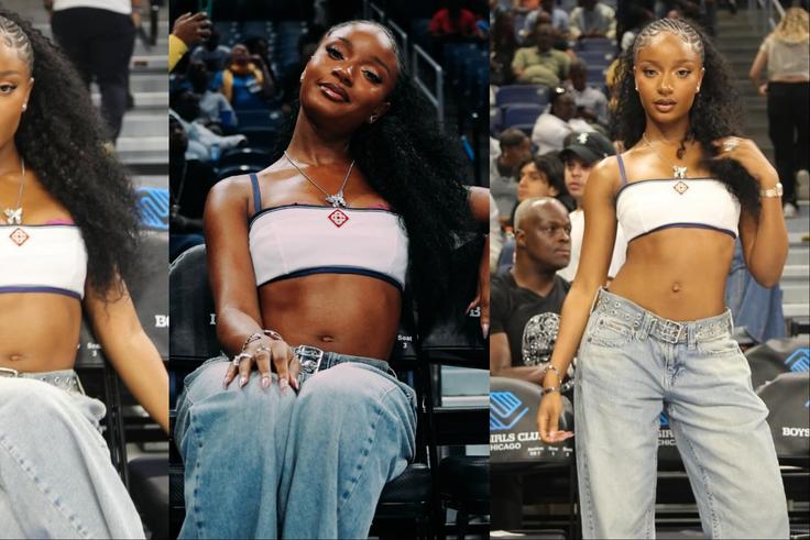 Nigerian star Ayra Starr shows off style at a WNBA game featuring Atlanta Dream and Chicago Sky.