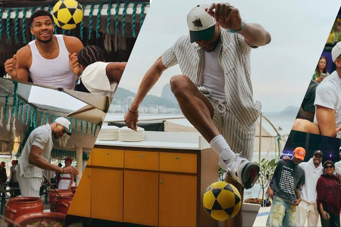 Nigerian Freak Giannis Antetokounmpo enjoys the offseason from the NBA with family, showing off football skills in Rio de Janeiro, Brazil.