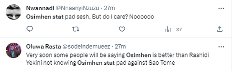 There were some fans who believed that Osimhen stayed in the game as the Super Eagles ran riot against Sao Tome to add more goals to the tally.