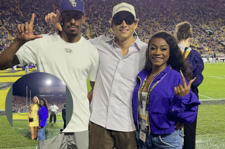 Duplantis shows off fiancee with Sha’Carri Richardson at LSU football game as Christian Coleman watches on