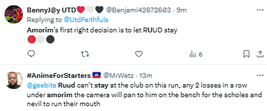 See what Manchester United fans want Ruben Amorim to do with Ruud van Nistelrooy after victory against Leicester City.