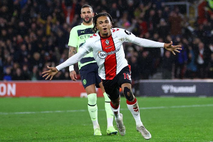 Southampton’s Sekou Mara opens the scoring against Manchester City