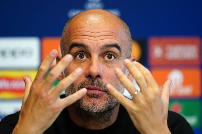 Manchester City manager Pep Guardiola at a past press conference.