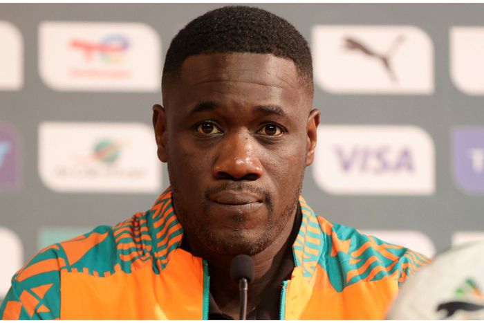 Cote d'Ivoire's interim coach, Emerse Fae, during a press conference at the AFCON 2023.