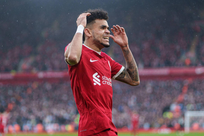 Luis Diaz of Liverpool reaction during the Premier League match between Liverpool and Manchester City at Anfield, Liverpool, England on 10 March 2024 || Image credit: Imago