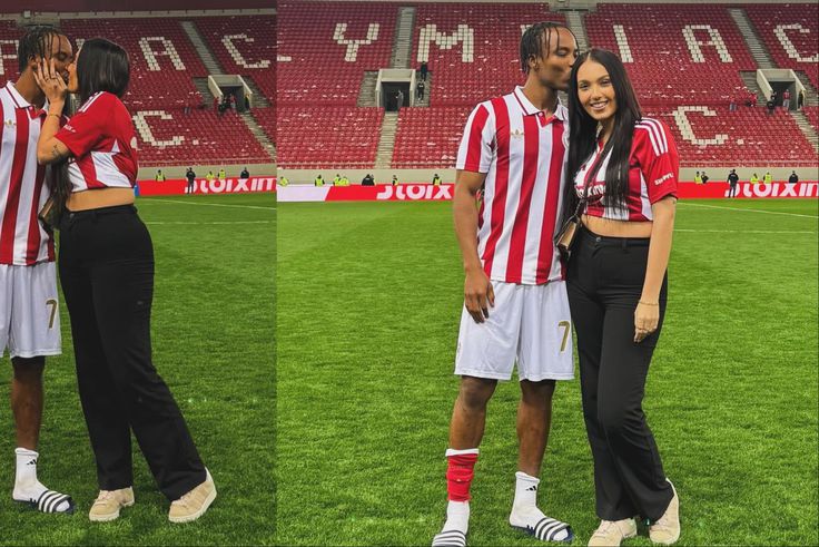 Super Eagles star Bruno Onyemaechi was showered with kisses by girlfriend Ines Fontes to celebrate a call-up for Nigeria's World Cup qualifiers.