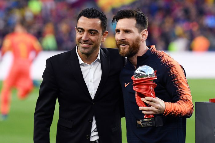 Barcelona legends Xavi Hernandez and Lionel Messi
