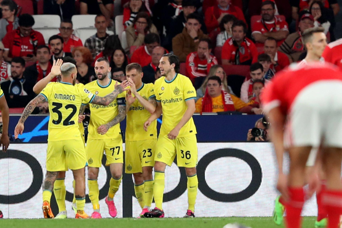 Inter celebrate win over Benfica in the Champions League